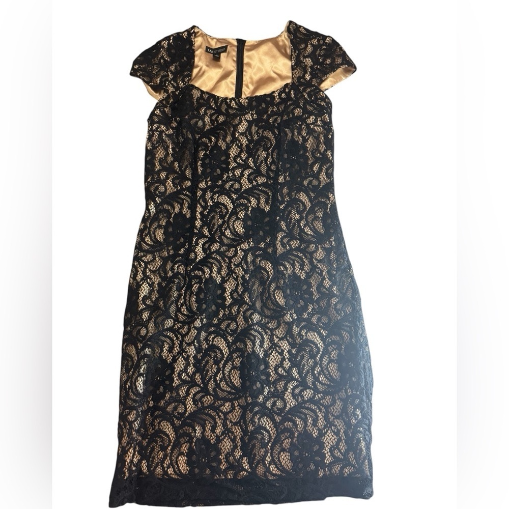 I.N. Studio Black Lace over Gold Cocktail Dress